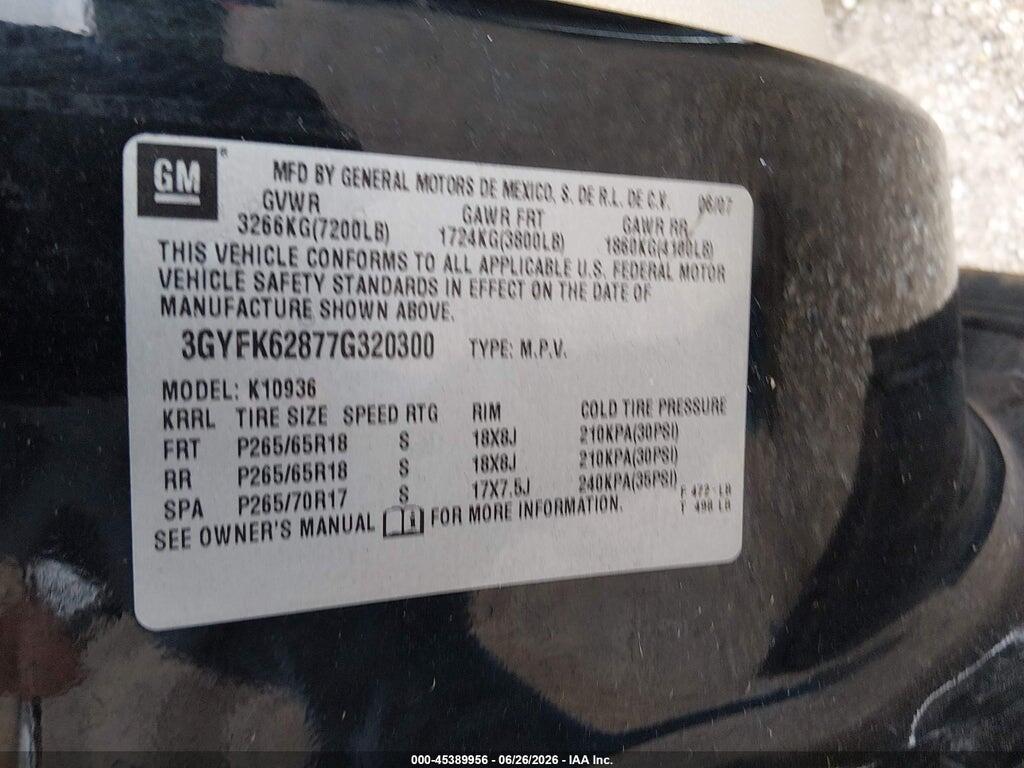 3GYFK62877G320300 2007 CADILLAC ESCALADE EXT photo no. 9
