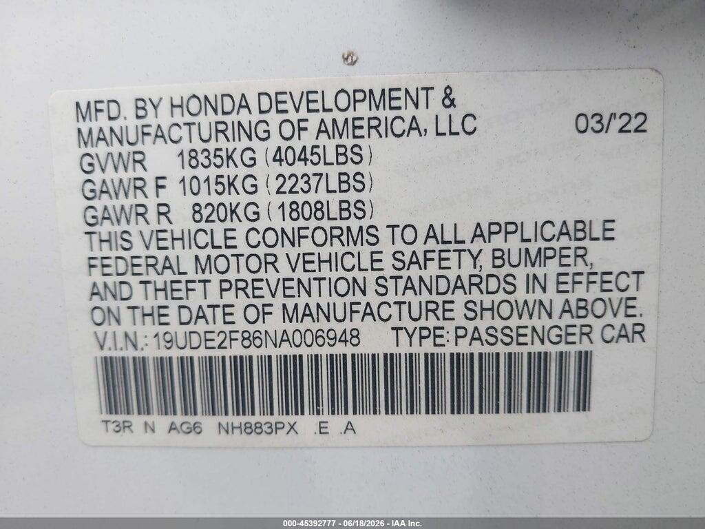 19UDE2F86NA006948 2022 ACURA ILX photo no. 9