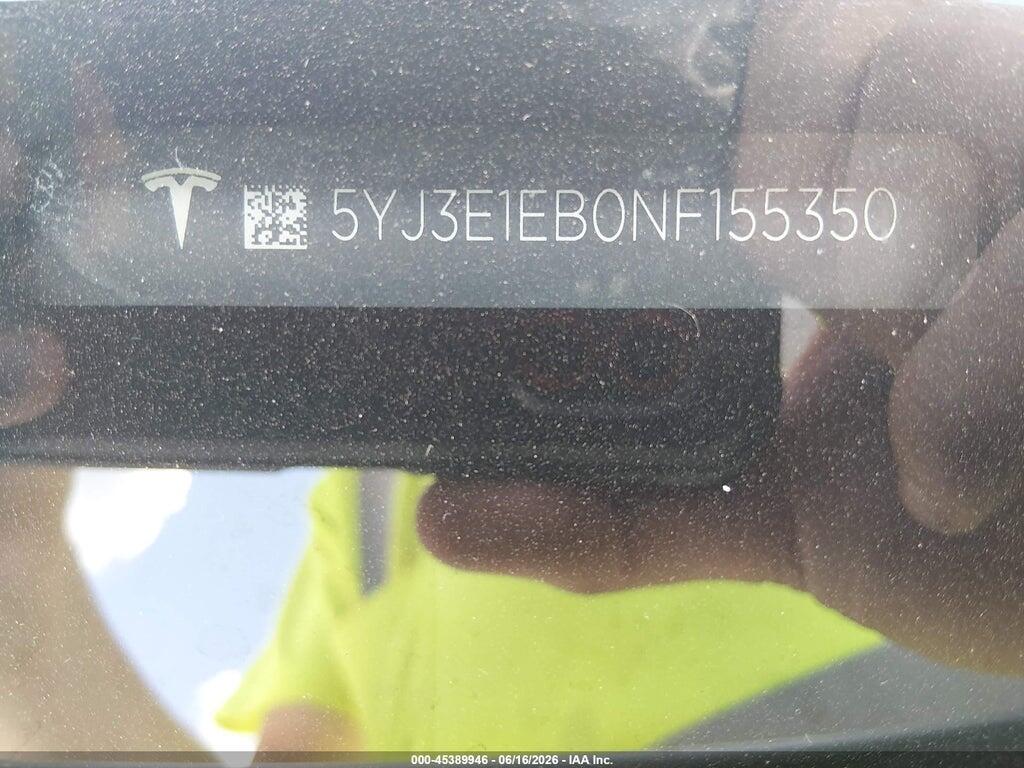 5YJ3E1EB0NF155350 2022 TESLA MODEL 3 photo no. 9