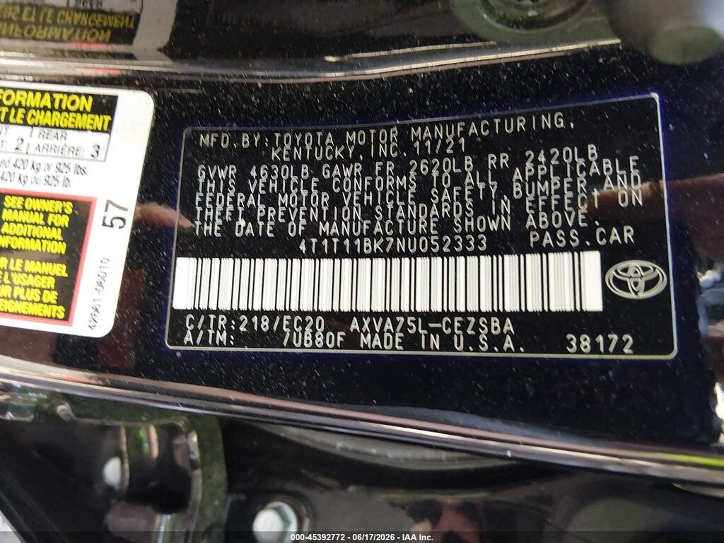4T1T11BK7NU052333 2022 TOYOTA CAMRY photo no. 9