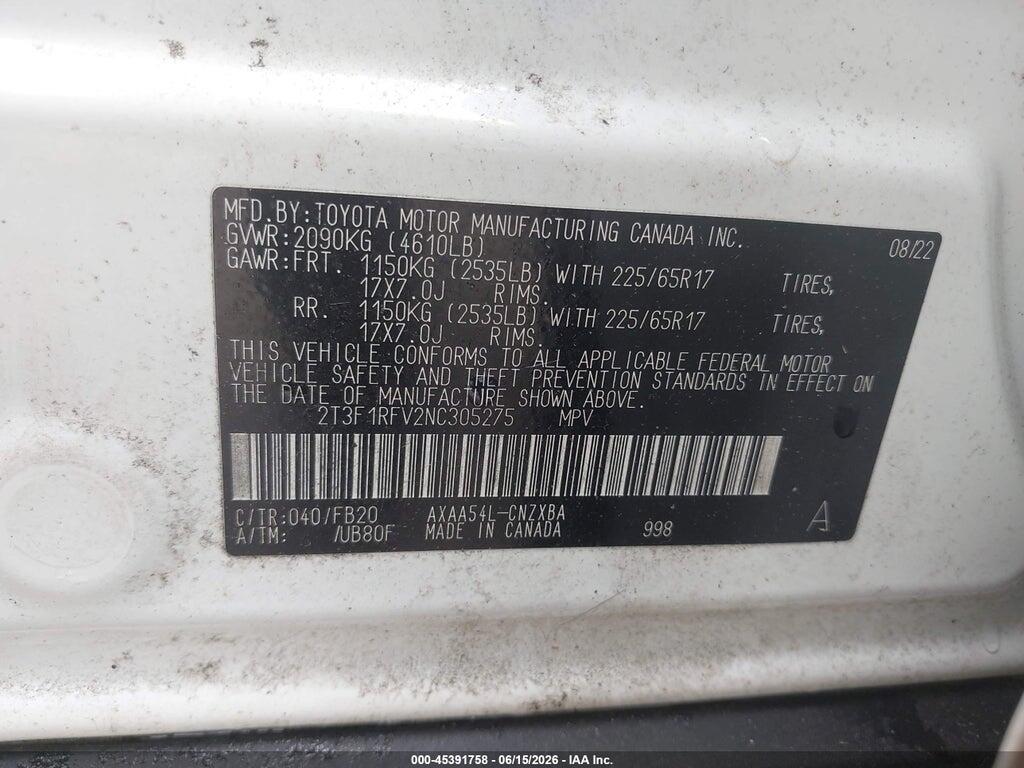 2T3F1RFV2NC305275 2022 TOYOTA RAV4 photo no. 9