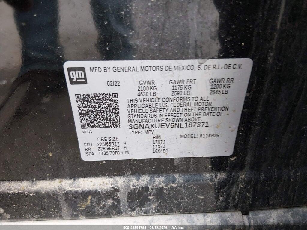 3GNAXUEV6NL187371 2022 CHEVROLET EQUINOX photo no. 9