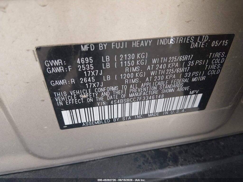 4S4BSBCC7F3346148 2015 SUBARU OUTBACK photo no. 9