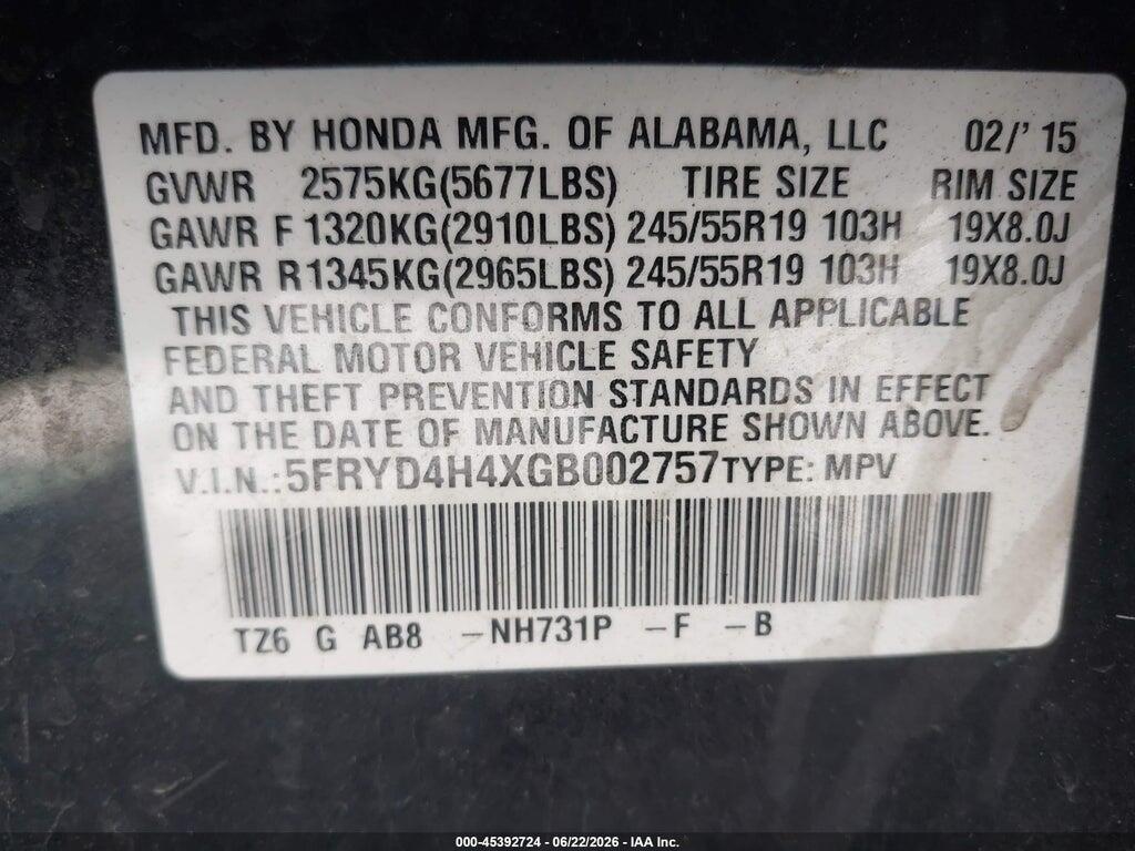 5FRYD4H4XGB002757 2016 ACURA MDX photo no. 9