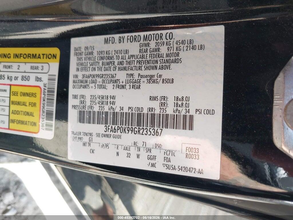 3FA6P0K99GR235367 2016 FORD FUSION photo no. 9