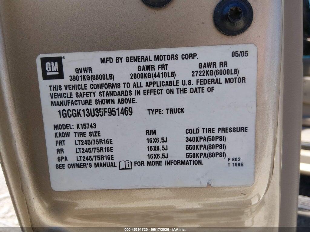 1GCGK13U35F951469 2005 CHEVROLET SILVERADO 1500HD photo no. 9