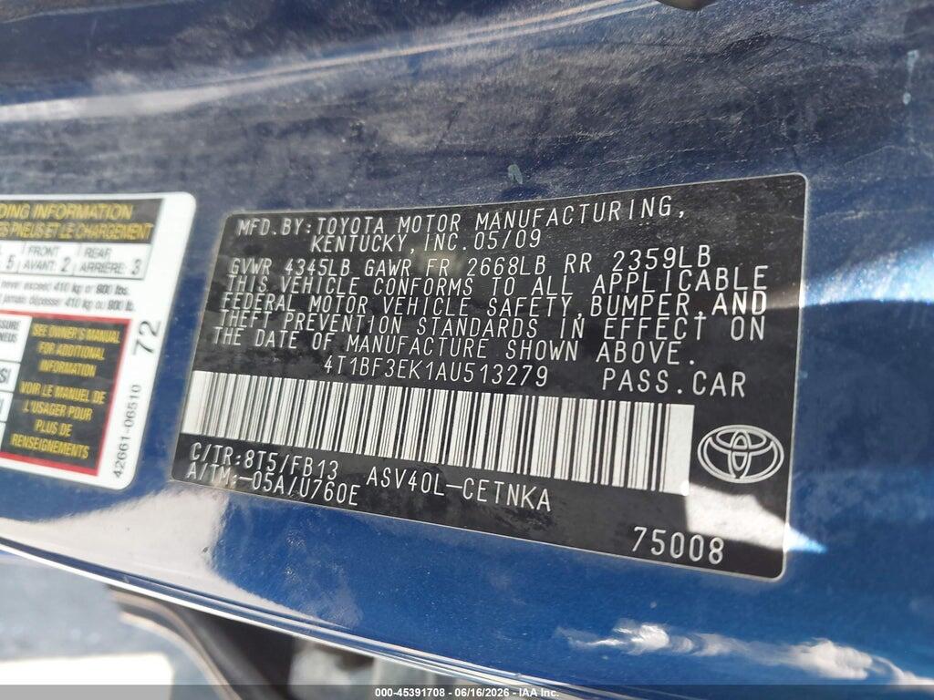 4T1BF3EK1AU513279 2010 TOYOTA CAMRY photo no. 9