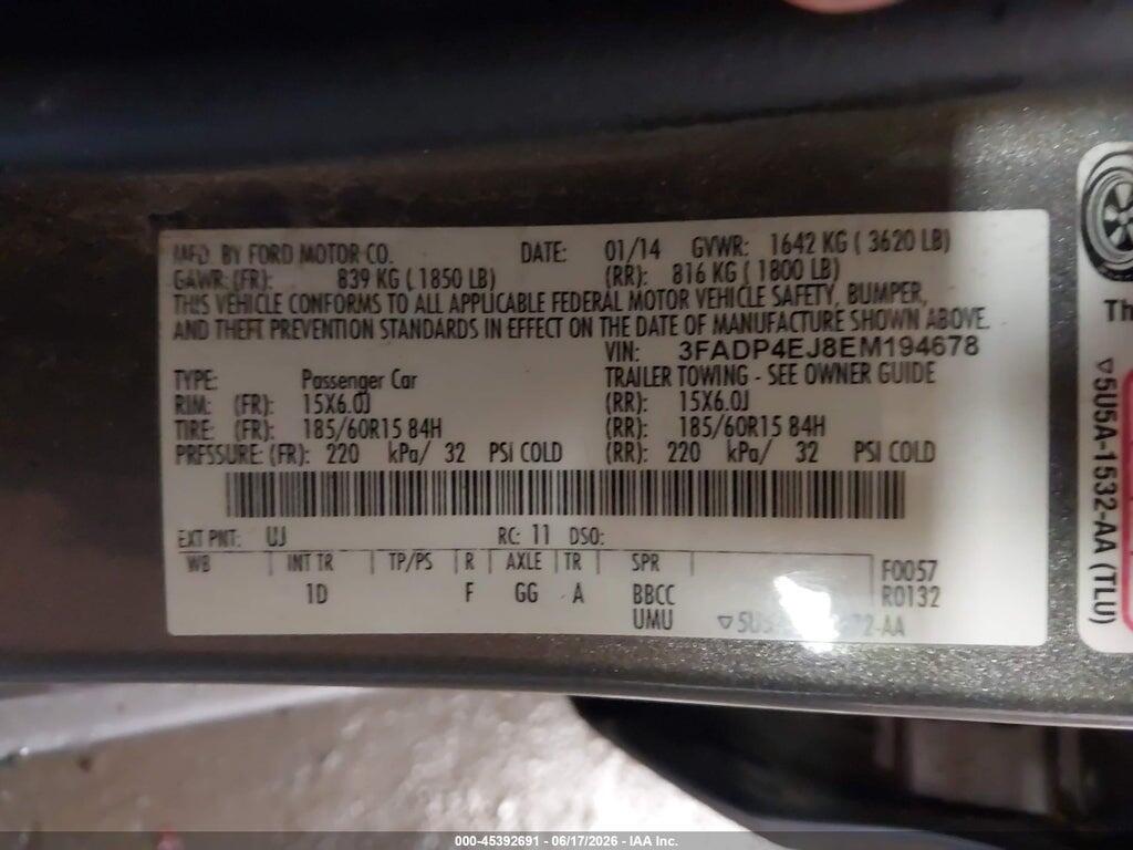 3FADP4EJ8EM194678 2014 FORD FIESTA photo no. 9