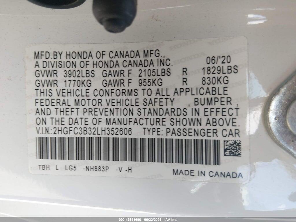 2HGFC3B32LH352606 2020 HONDA CIVIC photo no. 9