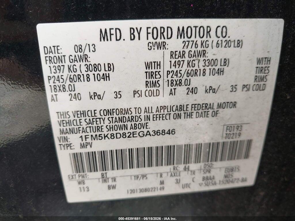 1FM5K8D82EGA36846 2014 FORD EXPLORER photo no. 9