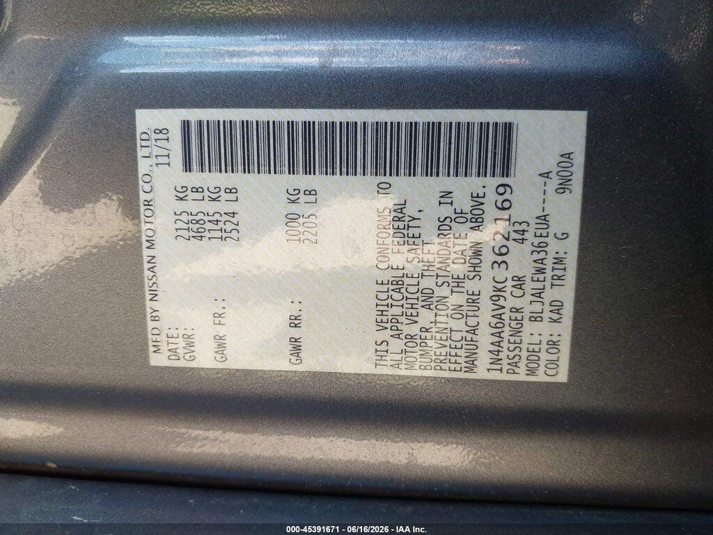 1N4AA6AV9KC362169 2019 NISSAN MAXIMA photo no. 9