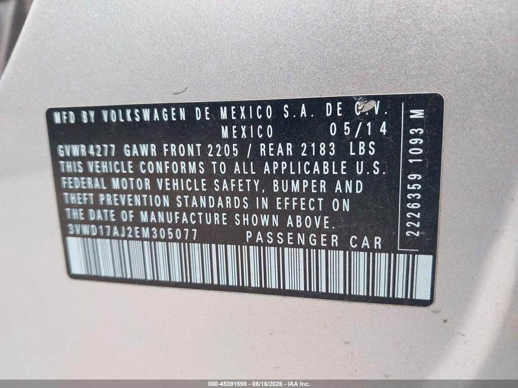 3VWD17AJ2EM305077 2014 VOLKSWAGEN JETTA photo no. 9
