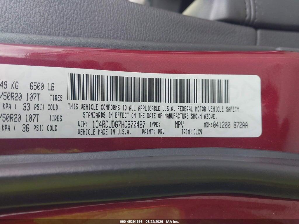 1C4RDJDG7HC870427 2017 DODGE DURANGO photo no. 9