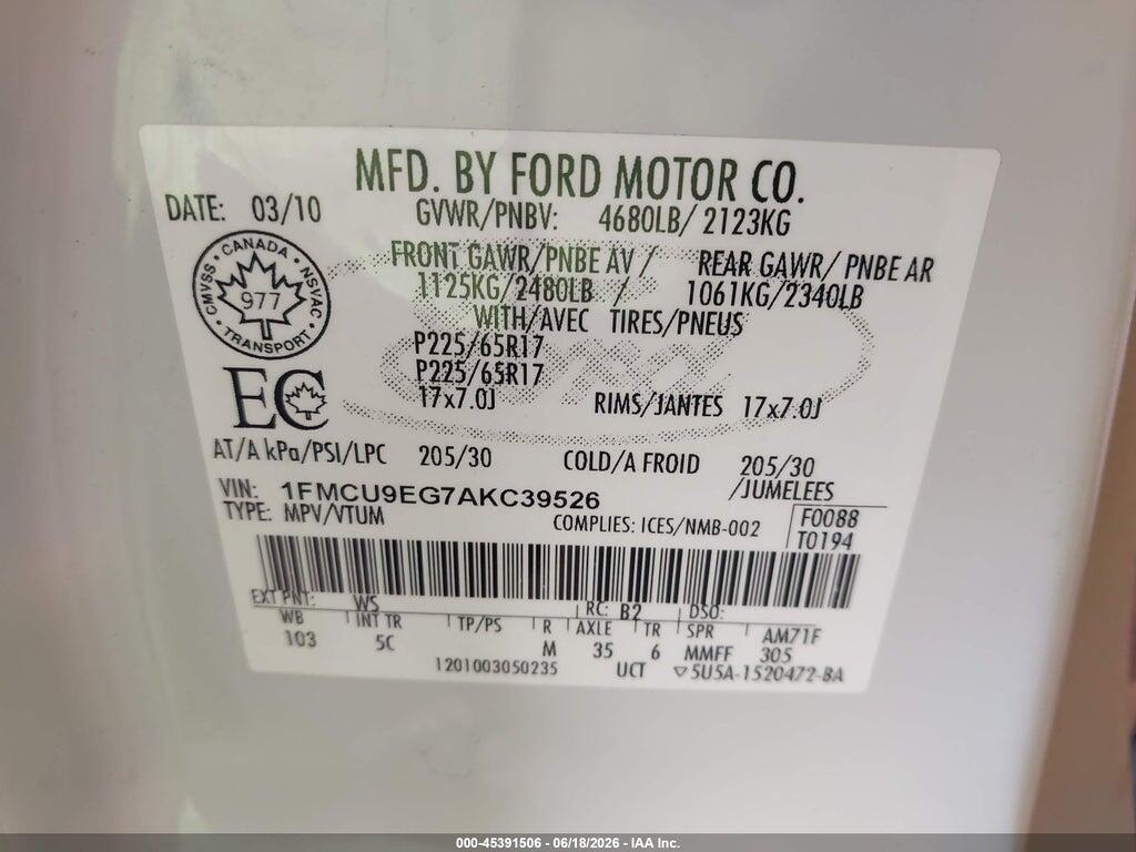 1FMCU9EG7AKC39526 2010 FORD ESCAPE photo no. 9
