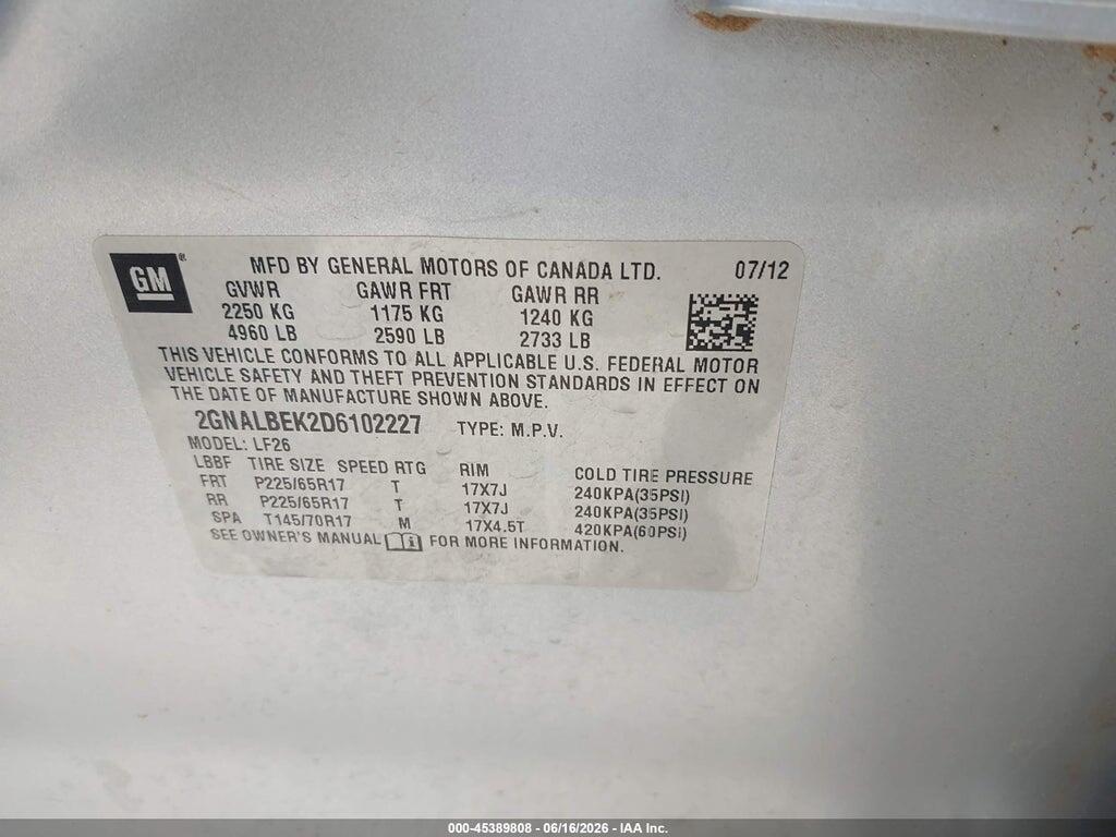 2GNALBEK2D6102227 2013 CHEVROLET EQUINOX photo no. 9