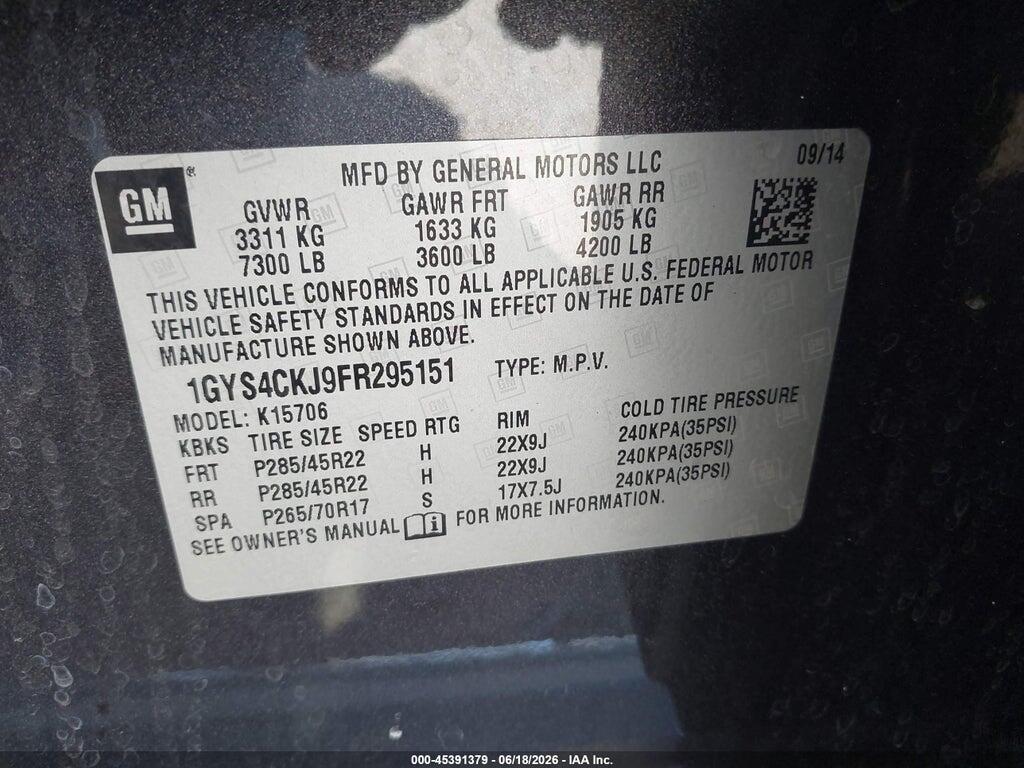 1GYS4CKJ9FR295151 2015 CADILLAC ESCALADE photo no. 9