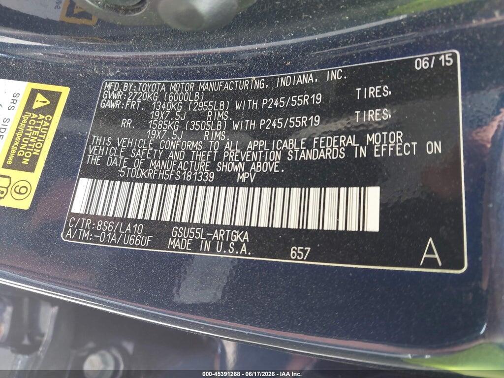 5TDDKRFH5FS181339 2015 TOYOTA HIGHLANDER photo no. 9