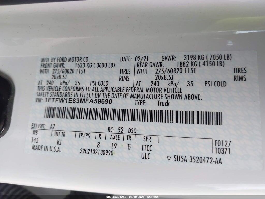 1FTFW1E83MFA59690 2021 FORD F-150 photo no. 9