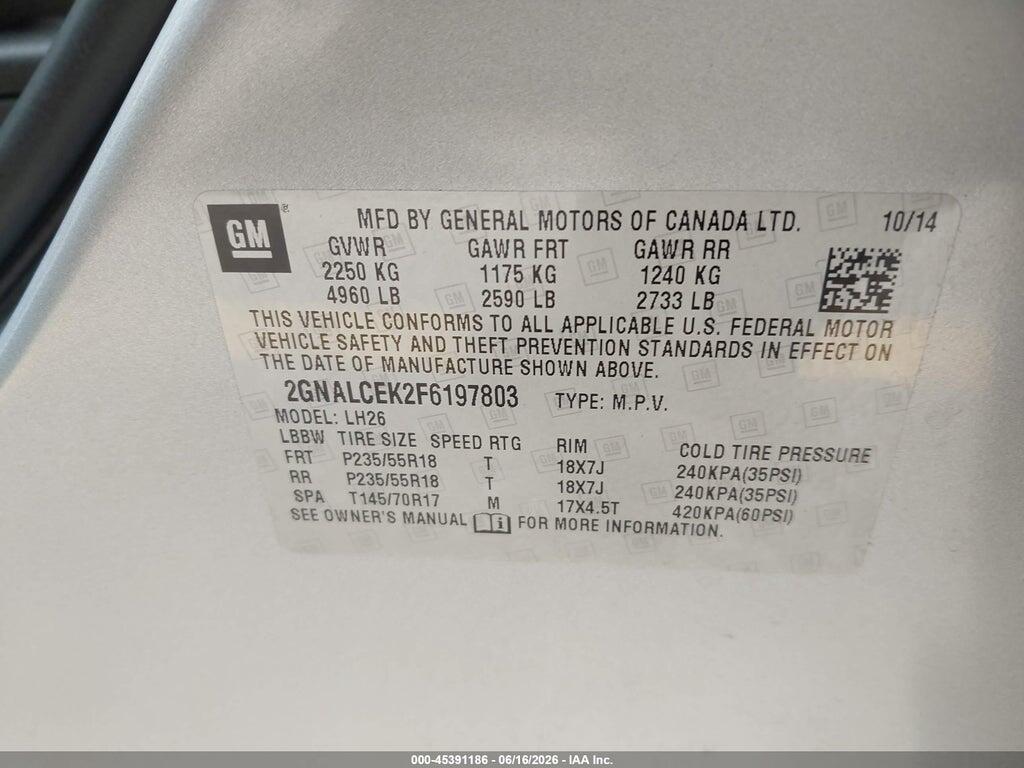 2GNALCEK2F6197803 2015 CHEVROLET EQUINOX photo no. 9