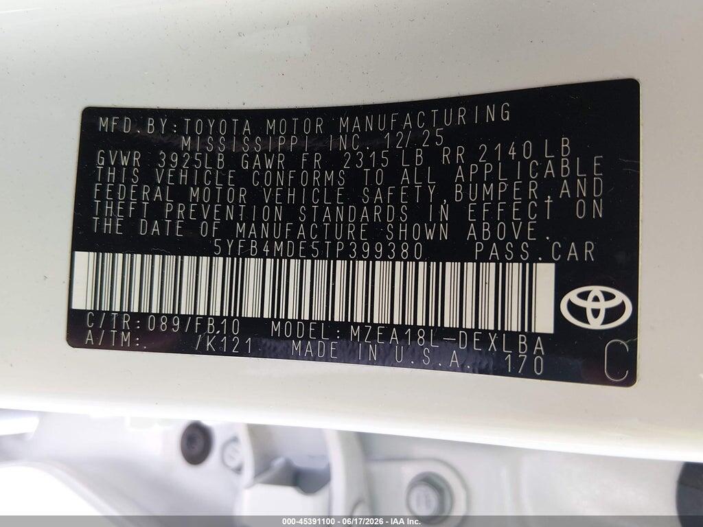 5YFB4MDE5TP399380 2026 TOYOTA COROLLA photo no. 9