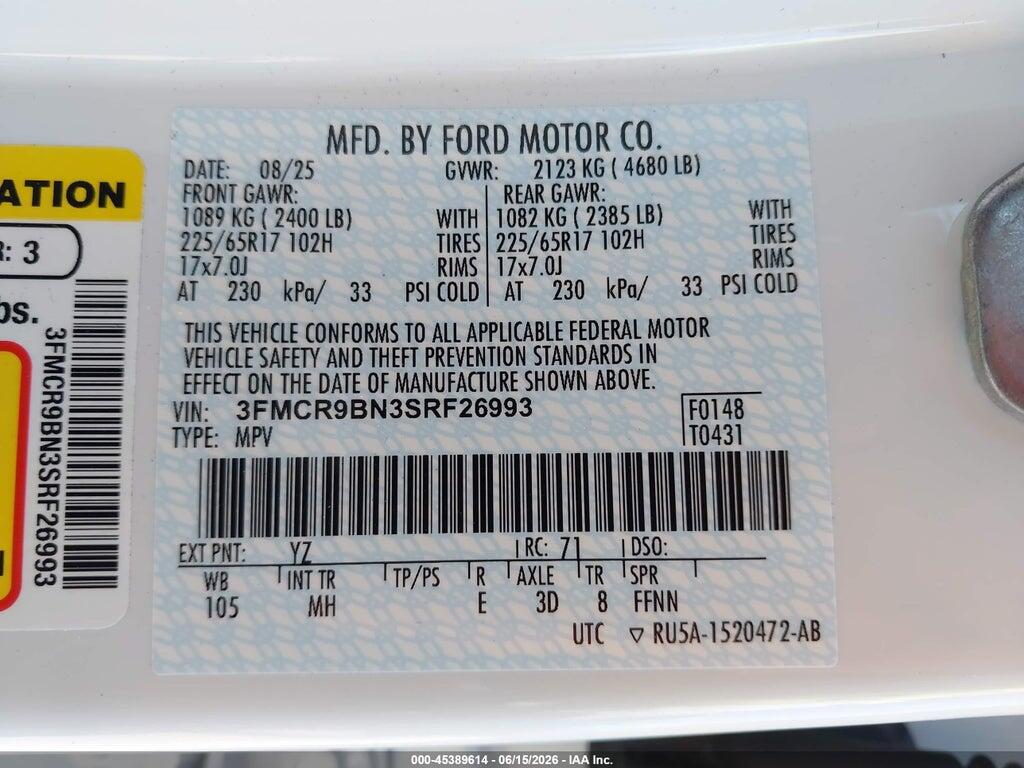 3FMCR9BN3SRF26993 2025 FORD BRONCO SPORT photo no. 9
