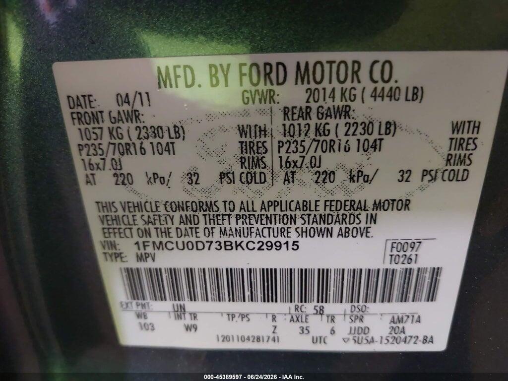 1FMCU0D73BKC29915 2011 FORD ESCAPE photo no. 9
