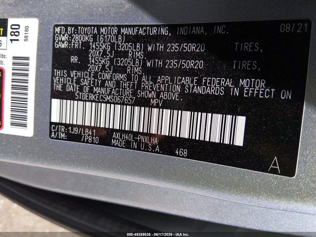 5TDERKEC5MS067657 2021 TOYOTA SIENNA photo no. 9