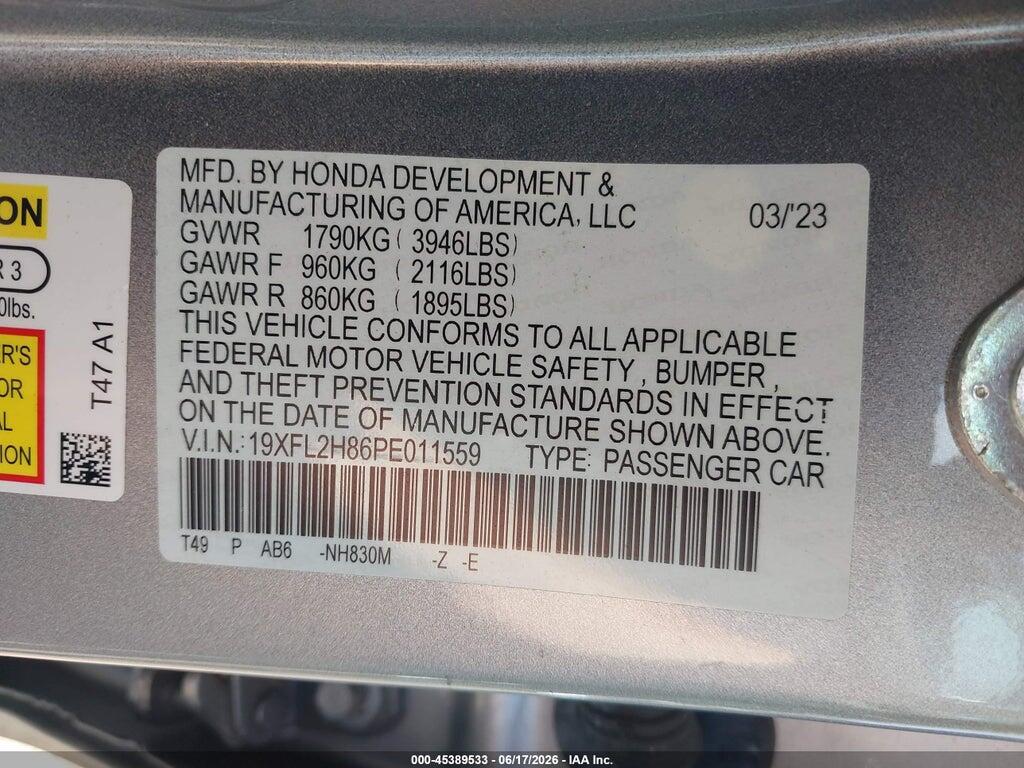 19XFL2H86PE011559 2023 HONDA CIVIC photo no. 9