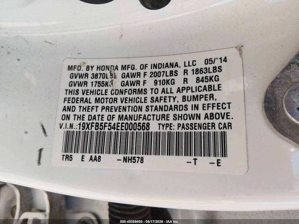 19XFB5F54EE000568 2014 HONDA CIVIC photo no. 9