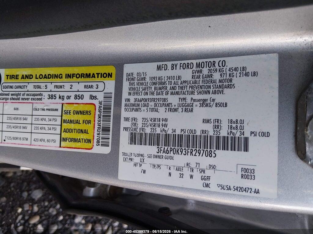 3FA6P0K93FR297085 2015 FORD FUSION photo no. 9