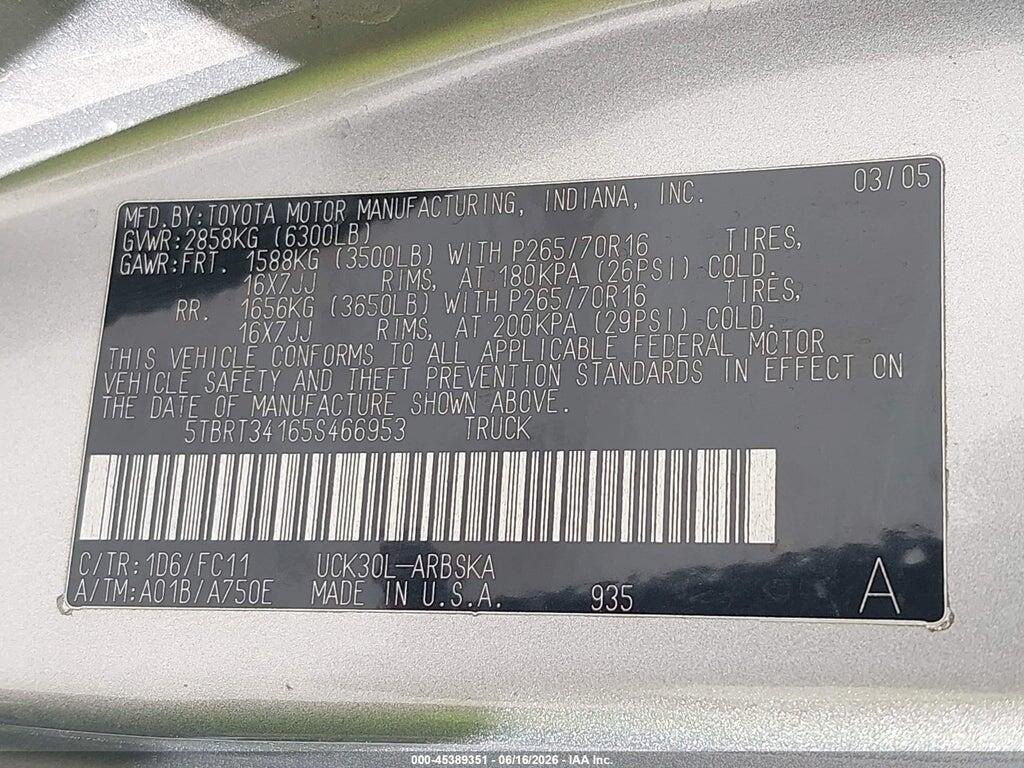 5TBRT34165S466953 2005 TOYOTA TUNDRA photo no. 9