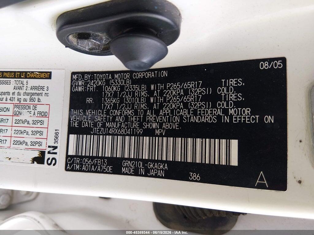 JTEZU14RX68041199 2006 TOYOTA 4RUNNER photo no. 9