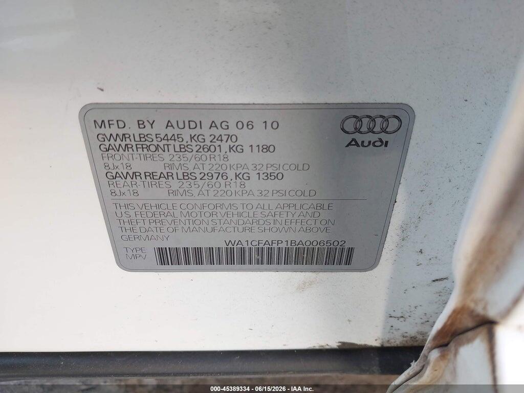 WA1CFAFP1BA006502 2011 AUDI Q5 photo no. 9