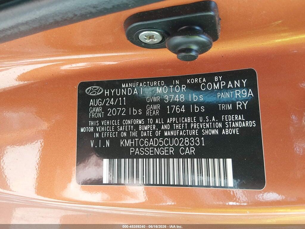KMHTC6AD5CU028331 2012 HYUNDAI VELOSTER photo no. 9