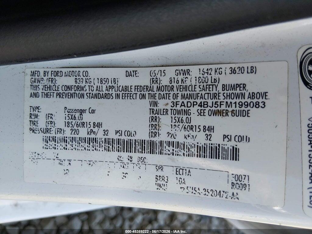 3FADP4BJ5FM199083 2015 FORD FIESTA photo no. 9