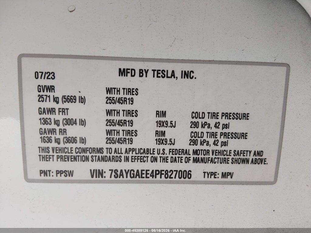 7SAYGAEE4PF827006 2023 TESLA MODEL Y photo no. 9