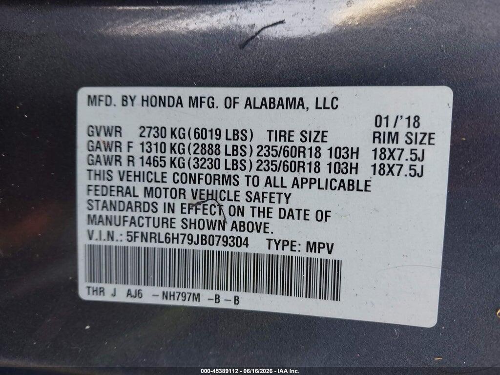 5FNRL6H79JB079304 2018 HONDA ODYSSEY photo no. 9