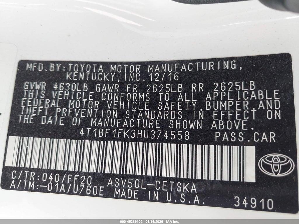 4T1BF1FK3HU374558 2017 TOYOTA CAMRY photo no. 9