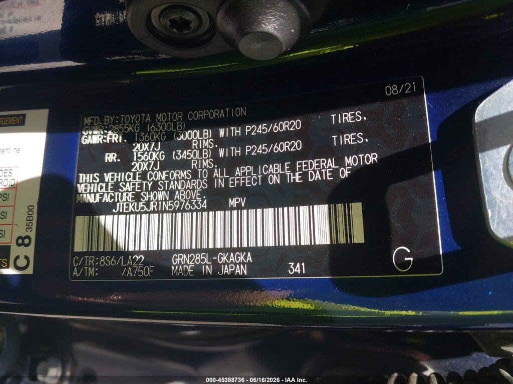 JTEKU5JR1N5976334 2022 TOYOTA 4RUNNER photo no. 9