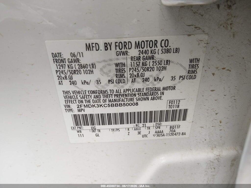 2FMDK3KC5BBB50008 2011 FORD EDGE photo no. 9