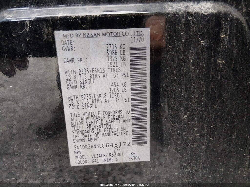 5N1DR2AN3LC645172 2020 NISSAN PATHFINDER photo no. 9