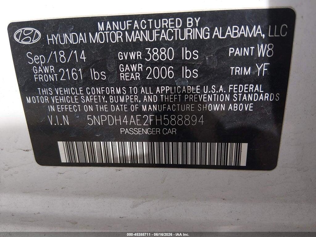 5NPDH4AE2FH588894 2015 HYUNDAI ELANTRA photo no. 9