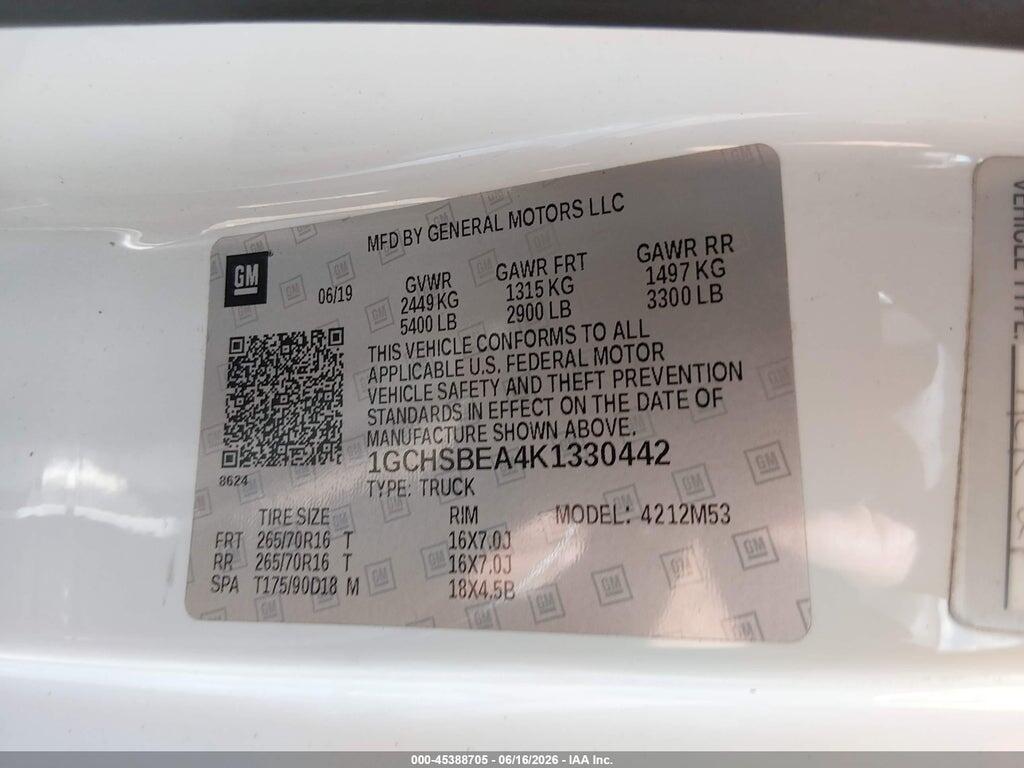 1GCHSBEA4K1330442 2019 CHEVROLET COLORADO photo no. 9