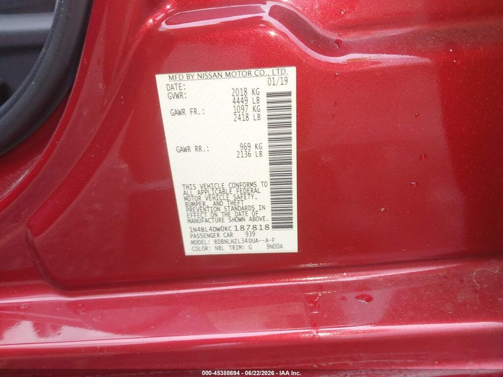 1N4BL4DW0KC187818 2019 NISSAN ALTIMA photo no. 9