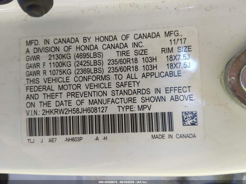 2HKRW2H58JH608127 2018 HONDA CR-V photo no. 9