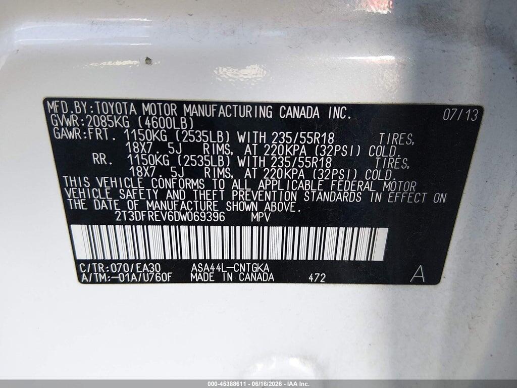 2T3DFREV6DW069396 2013 TOYOTA RAV4 photo no. 9