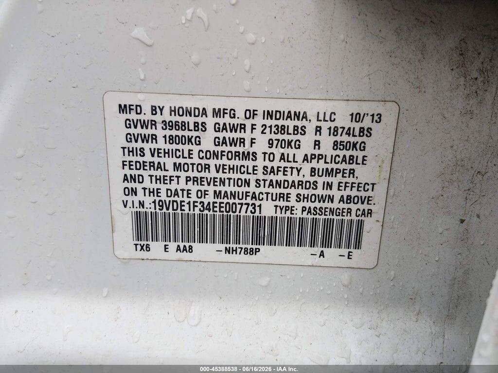 19VDE1F34EE007731 2014 ACURA ILX photo no. 9