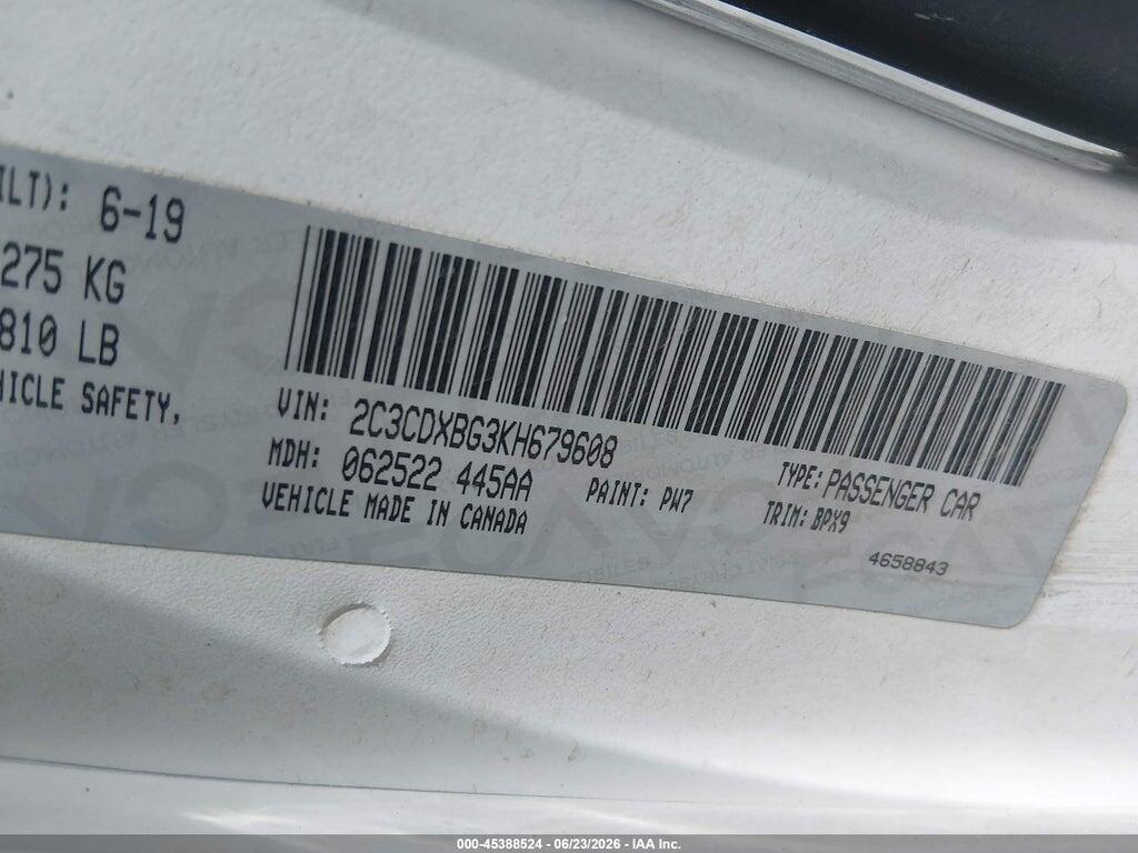 2C3CDXBG3KH679608 2019 DODGE CHARGER photo no. 9