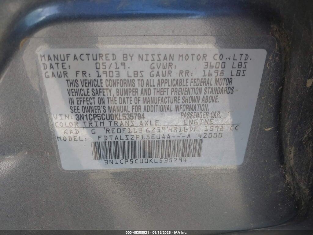 3N1CP5CU0KL535794 2019 NISSAN KICKS photo no. 9