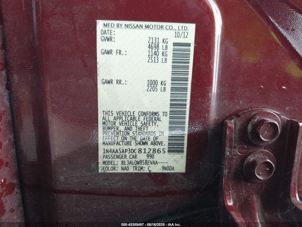 1N4AA5AP3DC812865 2013 NISSAN MAXIMA photo no. 9